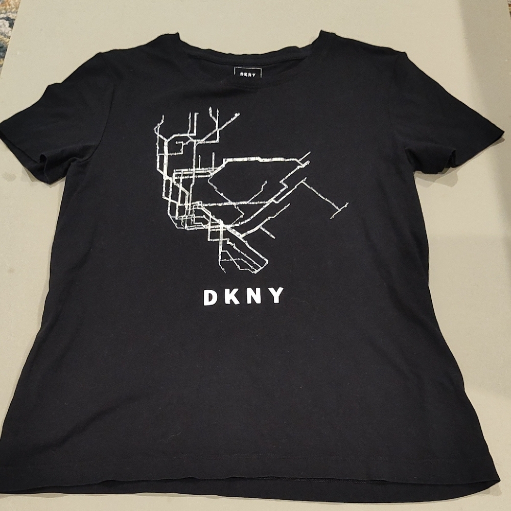 DKNY Black Tee with White Subway Map Graphic Nyc Everywhere Tee